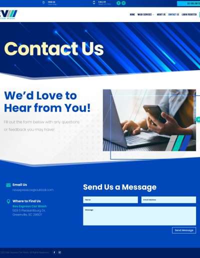 Rev Express Car Wash custom website design by Victor Bustos